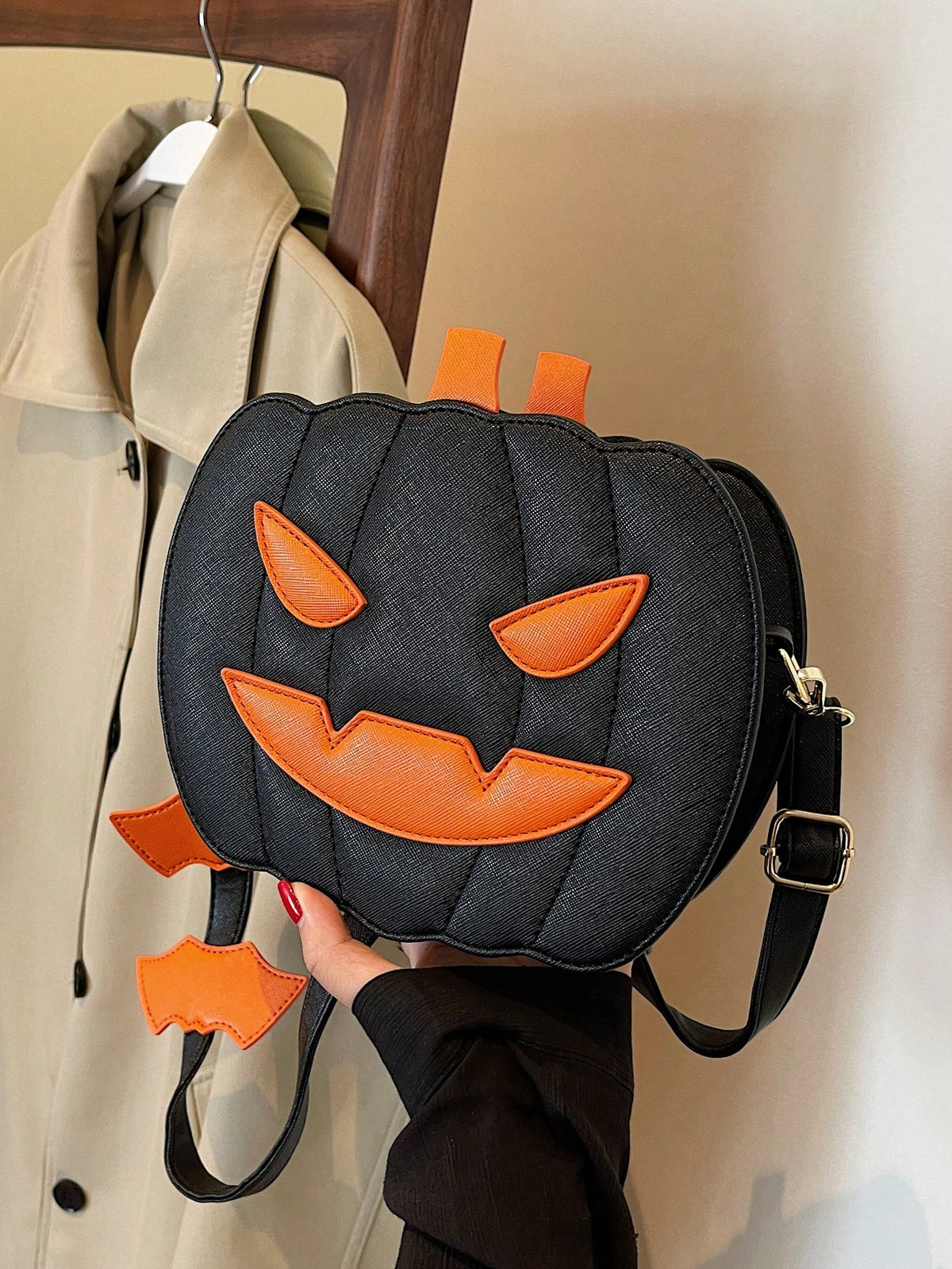 Funky Punk Style Steampunk Gothic Style Pumpkin Pattern Fashionable Crossbody Bag Pumpkin,Pink For Teen Girls, Women, College Students, Party Girls, Perfect For Gift, The Day Of The Dead,