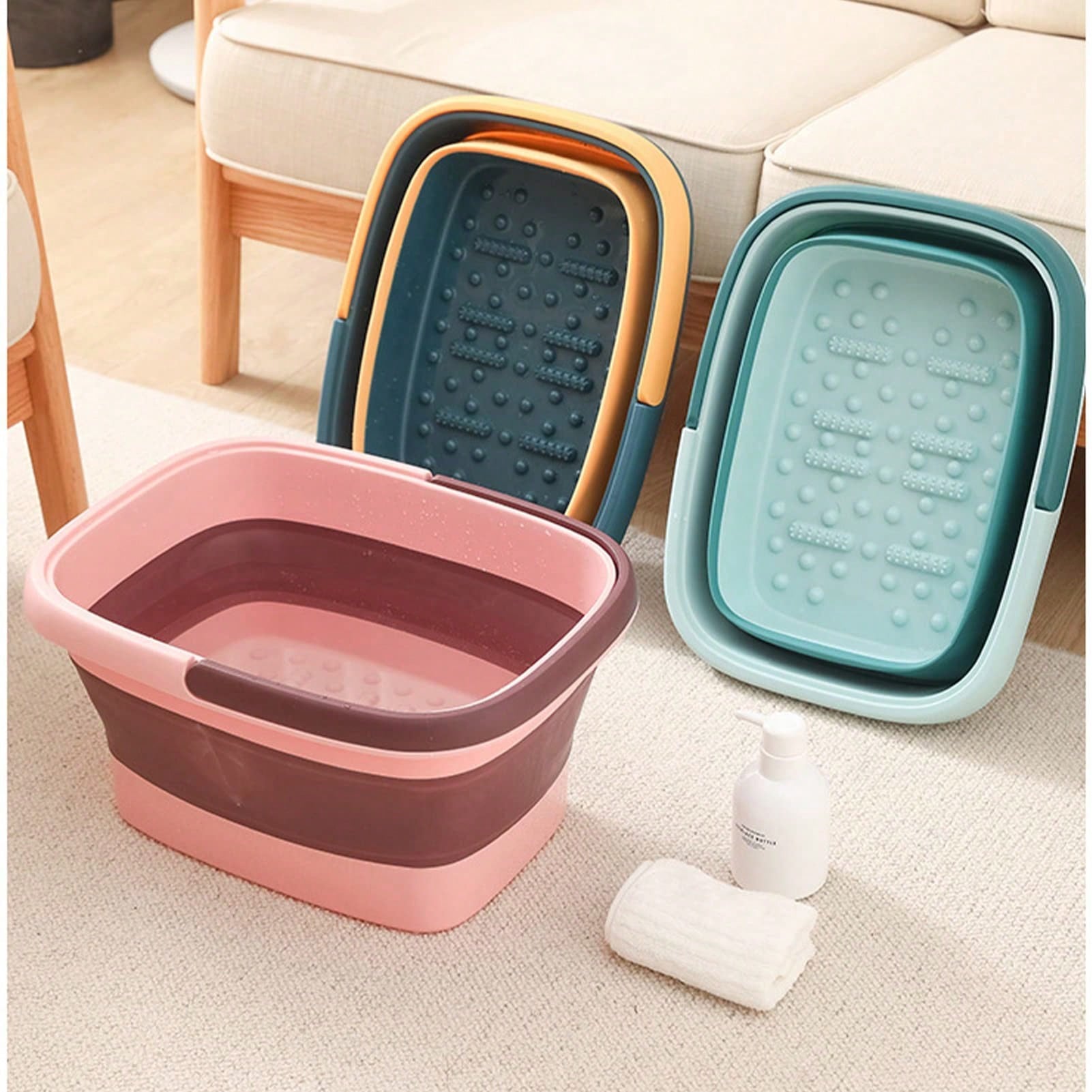 Collapsible Foot Bath Basin Foot Soak Tub, Foot Soaking Tub With Massage Acupoint For Feet Soaking, Pedicure Foot Spa, Multifunction Plastic Bucket With Handle, Home Spa Treatment Back To School