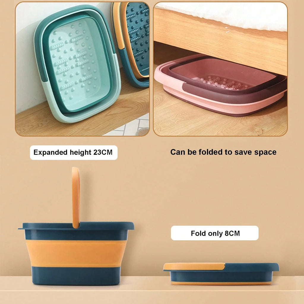 Collapsible Foot Bath Basin Foot Soak Tub, Foot Soaking Tub With Massage Acupoint For Feet Soaking, Pedicure Foot Spa, Multifunction Plastic Bucket With Handle, Home Spa Treatment Back To School