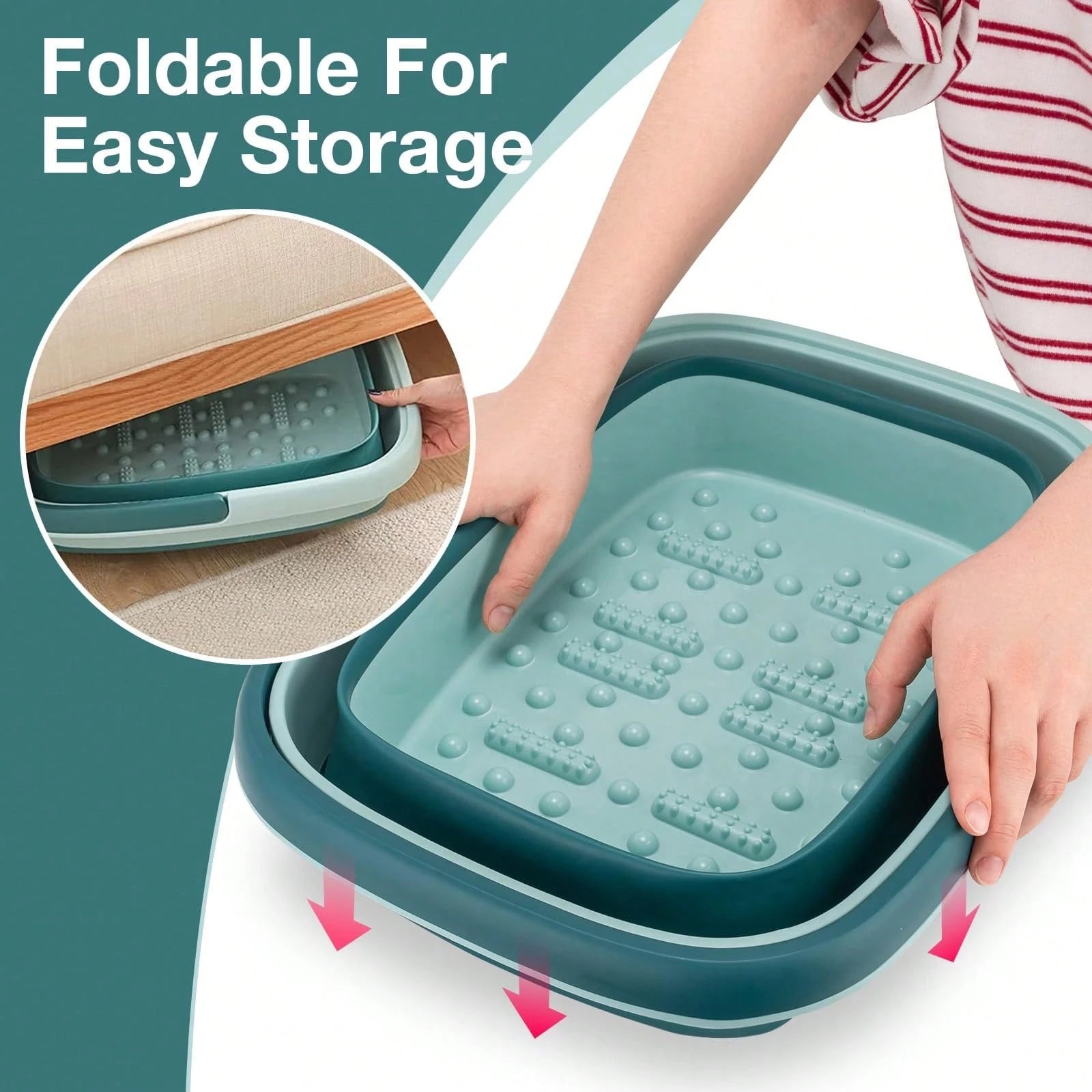 Collapsible Foot Bath Basin Foot Soak Tub, Foot Soaking Tub With Massage Acupoint For Feet Soaking, Pedicure Foot Spa, Multifunction Plastic Bucket With Handle, Home Spa Treatment Back To School